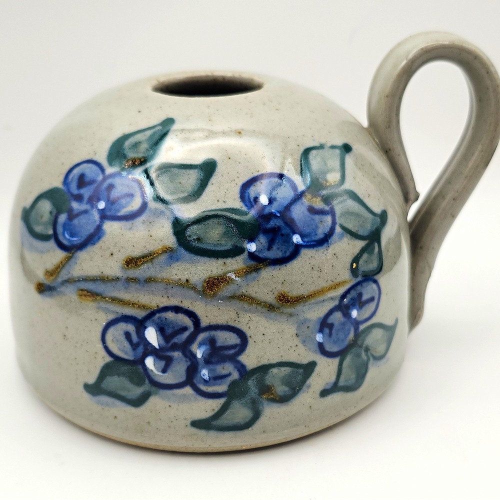 Great Bay Pottery Oil Lamp Base Only Blueberry Vine Stoneware NH 2004